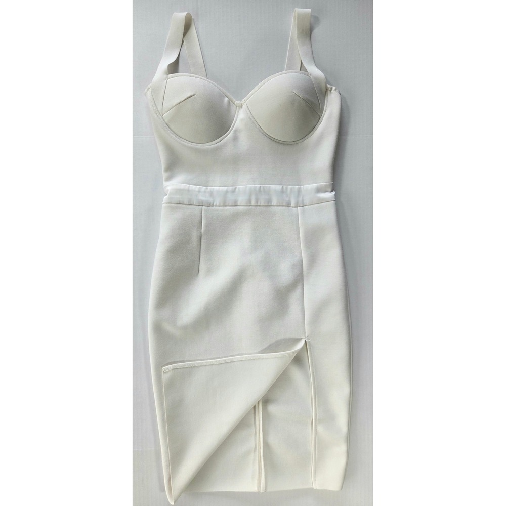 Fashion Nova Ivory White Bustier Bandage Midi Dress Front Slit Size Medium